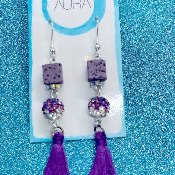 SOLD SOLD SOLD SOLD! PURPLE DANGLE EARRINGS W/ IRIDESCENT CRYSTAL BALLS & TASSEL - Picture 5 of 5